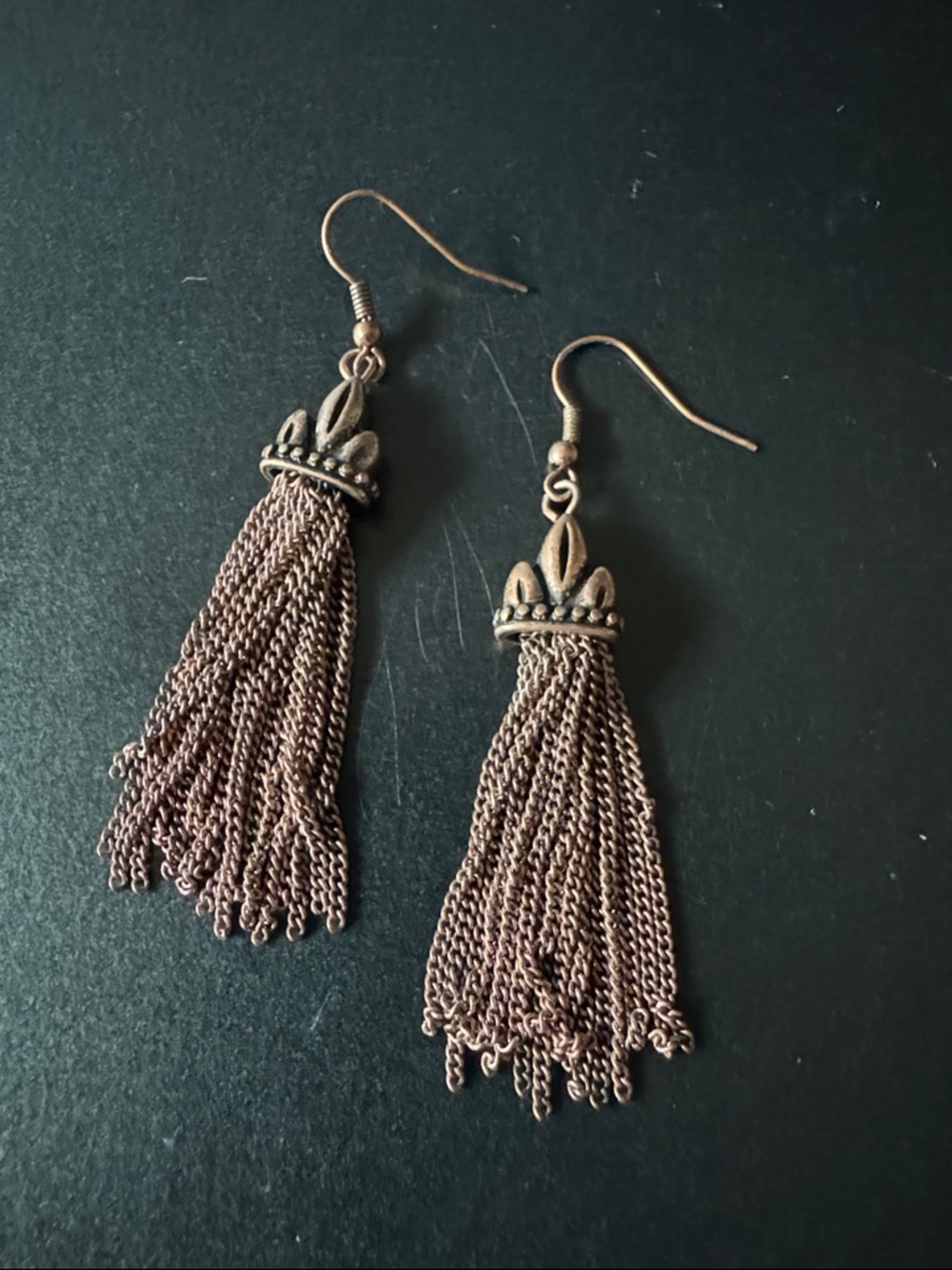 Tassel Chain Drop Earrings - Antique Bronze